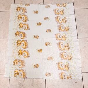 Vintage Baby Receiving Blanket Yellow Cats Kittens Flowers‎ Print 35 x 38